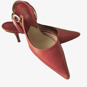 Michael Kors MICHAEL Slingback Pointed Toe Shoes 10M  2.5"Heel Saddle Brown